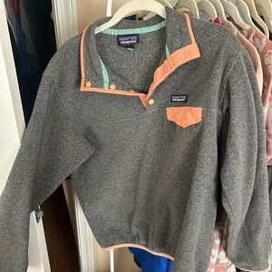 Patagonia Gray Fleece Pullover with Orange Accents